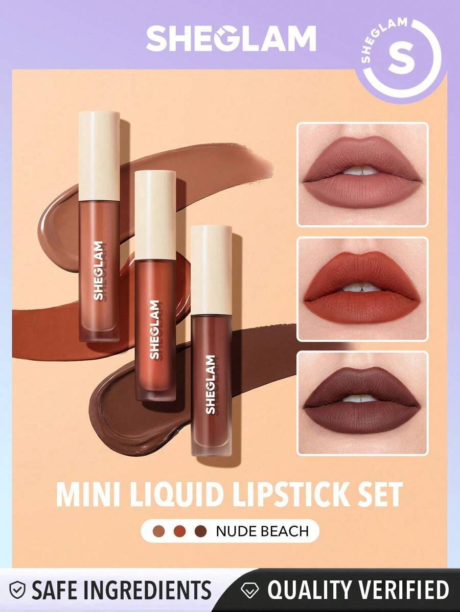 SHEGLAM Matte Allure Mini Liquid Lipstick Set- Nude Beach
3 Pcs